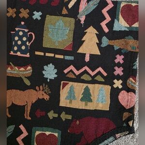 Vintage Tapestry Curtain Valance Hunting Fishing Farmhouse Cabin Rustic Cottage